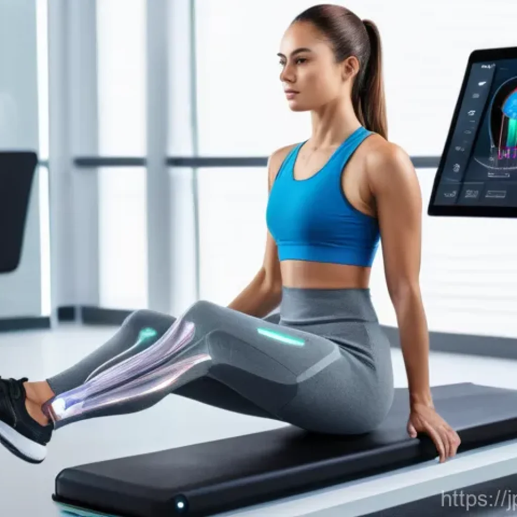 근육 재활 치료 성공 사례 - **AI-Driven Precision Rehabilitation:**
    A photorealistic image of a young adult female, no nudit...