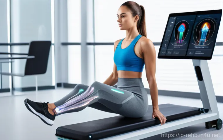 근육 재활 치료 성공 사례 - **AI-Driven Precision Rehabilitation:**
    A photorealistic image of a young adult female, no nudit...