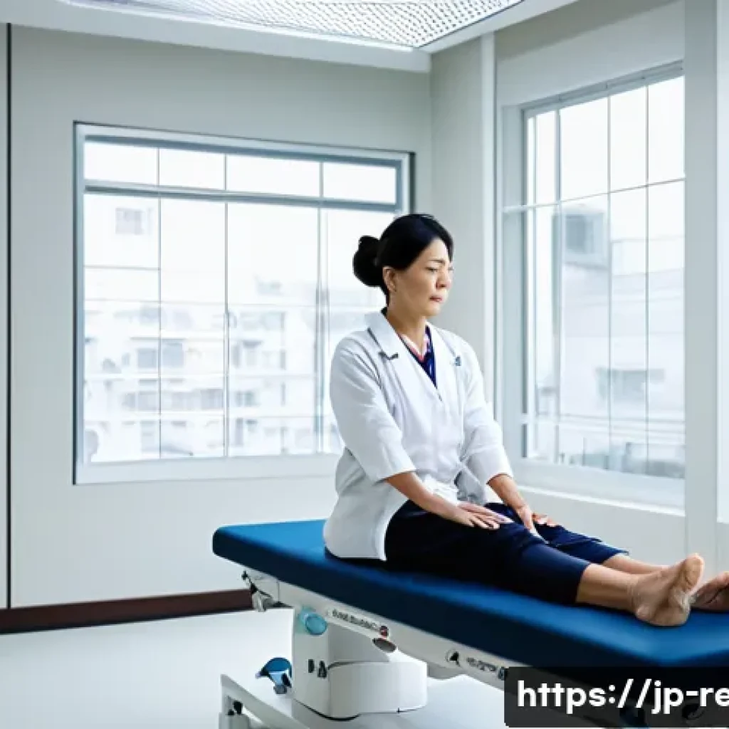 허리디스크 재활 비용 - A modern Japanese rehabilitation clinic interior focused on physical therapy for lumbar disc herniat...