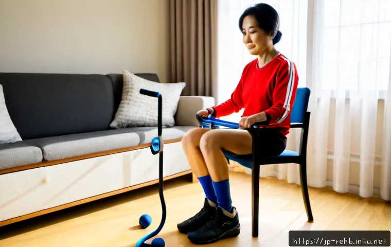 골절 후 재활운동 시간표 - Photorealistic Japanese senior woman in comfortable athletic clothing performing gentle ankle rehabi...